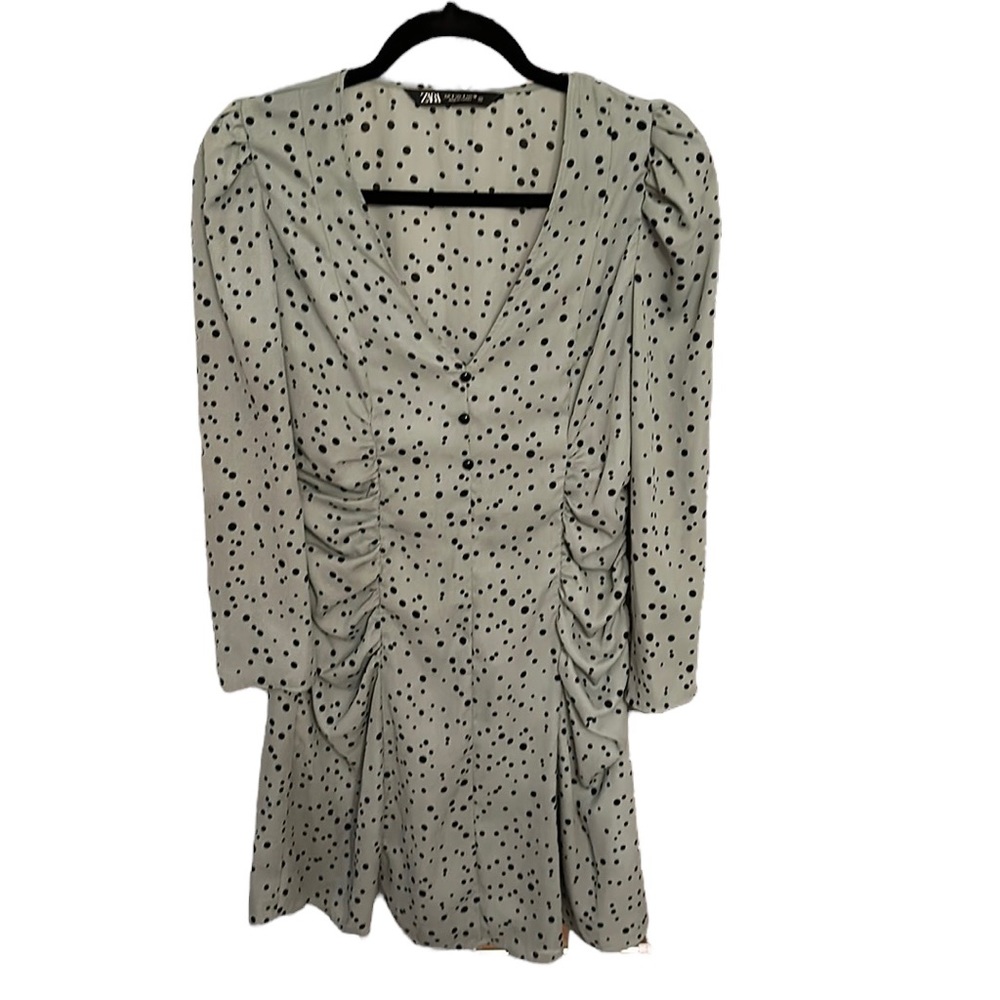 Zara polka dots print green long sleeve dress